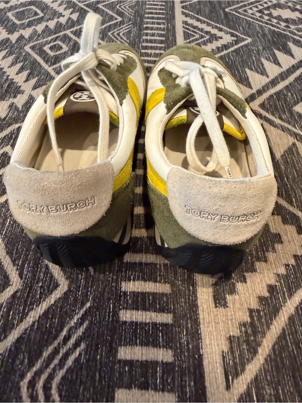Tory Burch Hank Colorblock Suede Leather Sneakers Olive Green Yellow Size 7M - Picture 7 of 8
